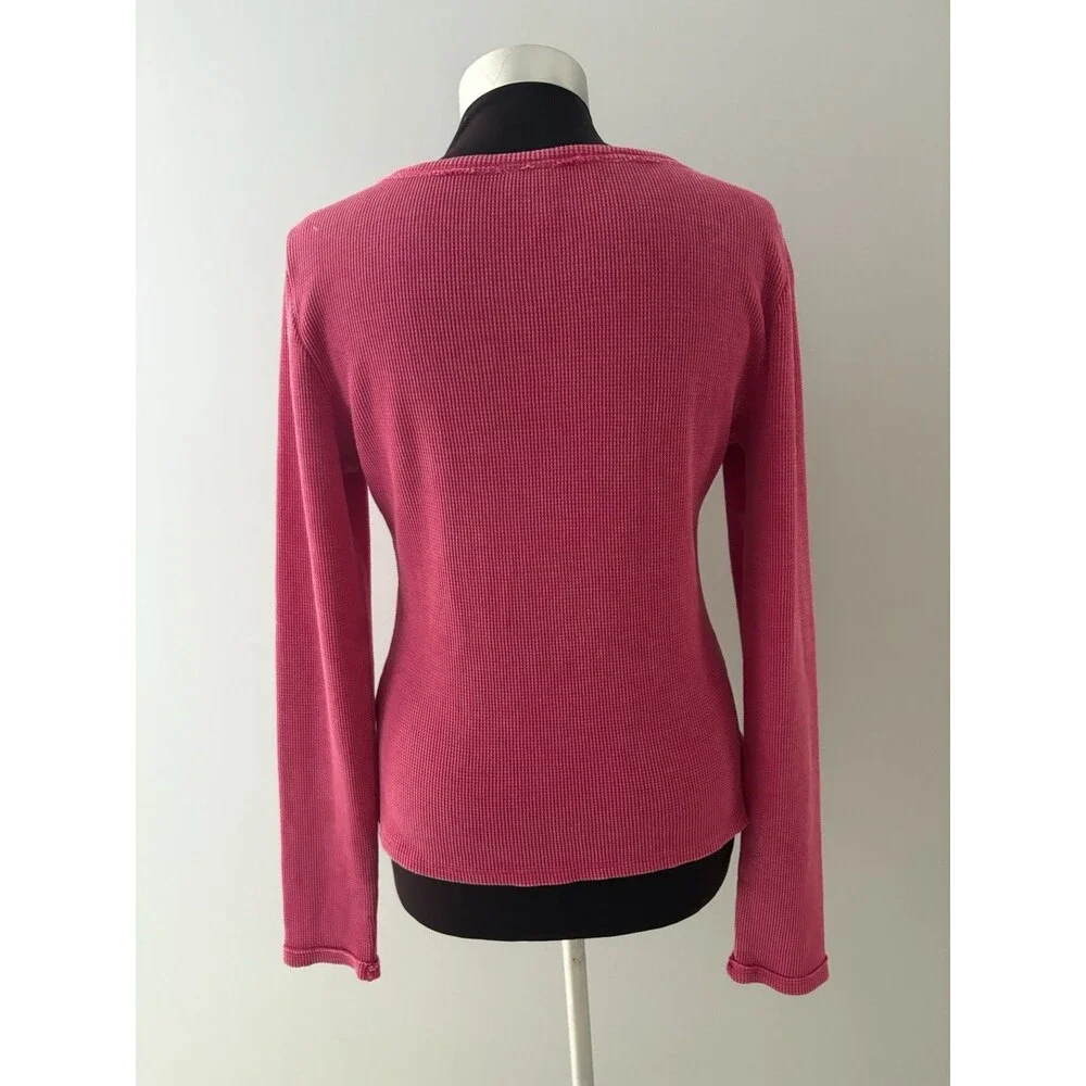 Pilcro Anthropologie Thermal Shirt Size L Pink Waffle Knit  V-Neck - Picture 3 of 12